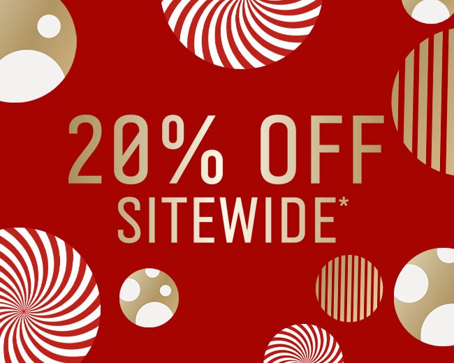 20% Off Sitewide on a red background with gold swirls