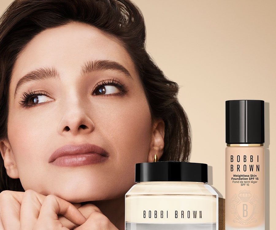 Model showing a flawless complexio with Weightless Skin Foundation and Vitamin Enriched Face Base