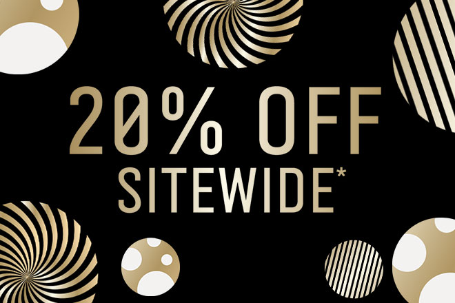 20% OFF SITEWIDE with swirls on black background
